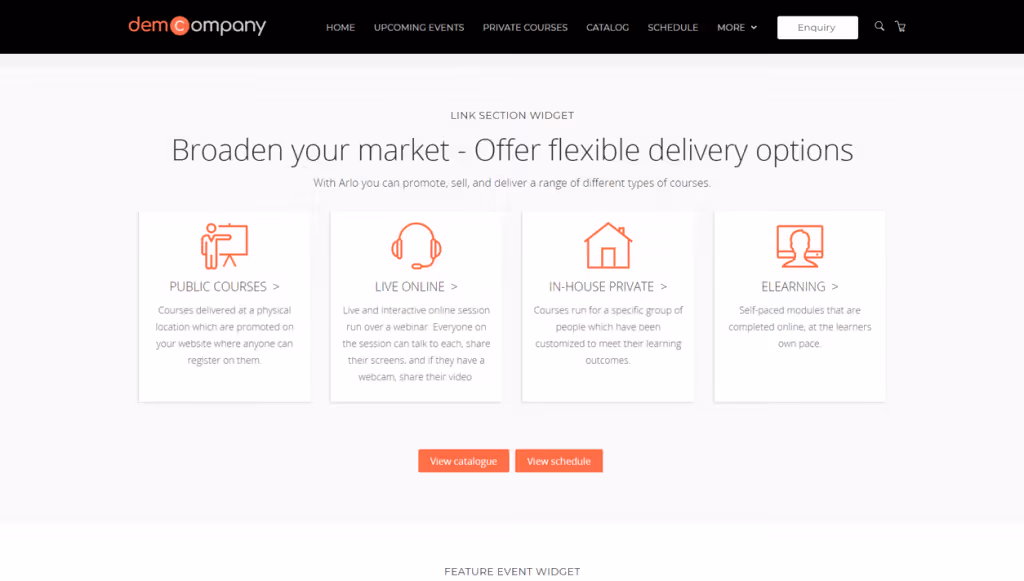 Training company homepage widget example - delivery method based.