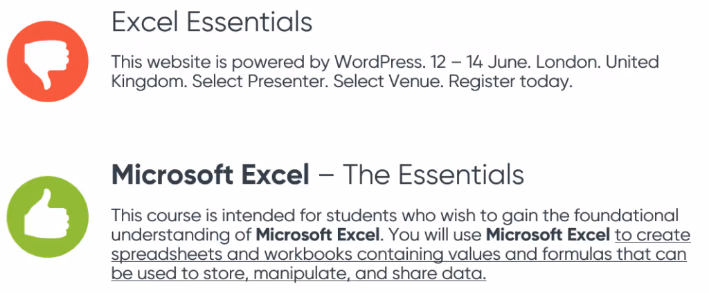Best practice search result for training course mark-up on your website