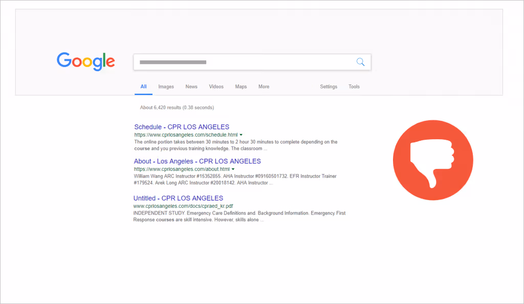 Example of poor training website in Google SERP