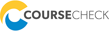 CourseCheck logo with yellow and blue stylized C shapes next to black text.