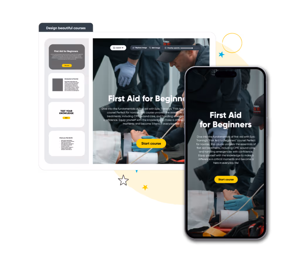 A 'First Aid for Beginners' course displayed on mobile and tablet