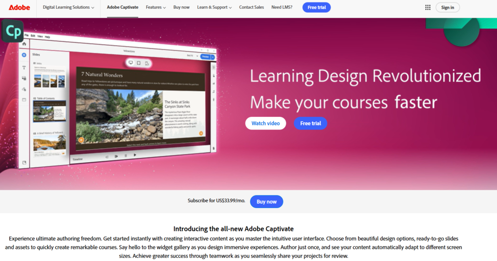 Adope Captivate homepage