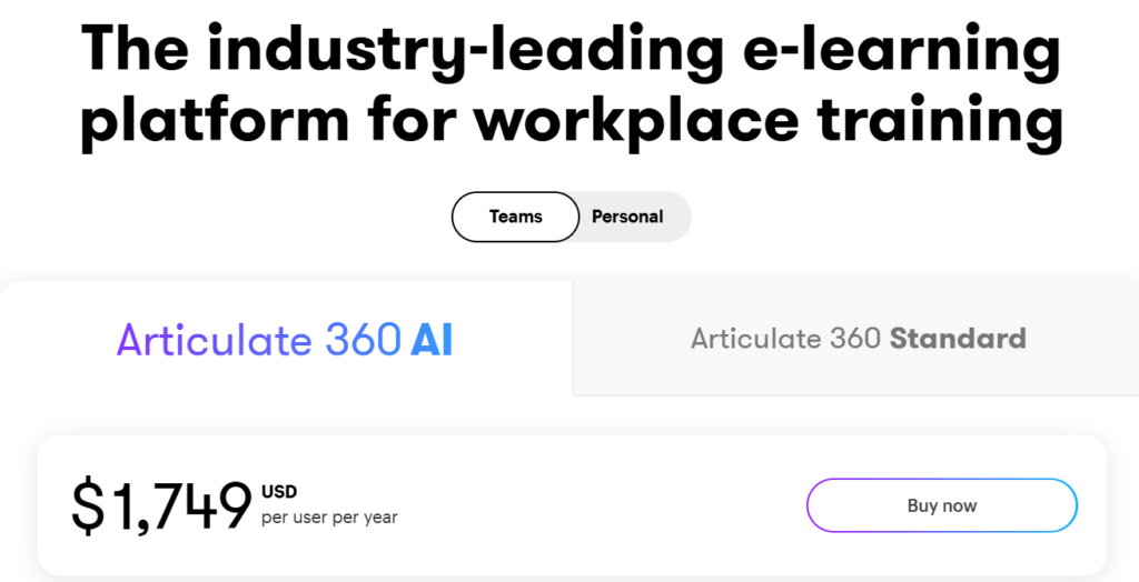 Articulate 360 pricing