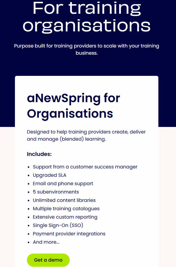 ANewSpring pricing for training organizations.