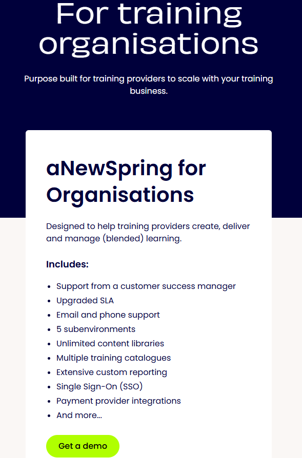 ANewSpring pricing for training organizations.