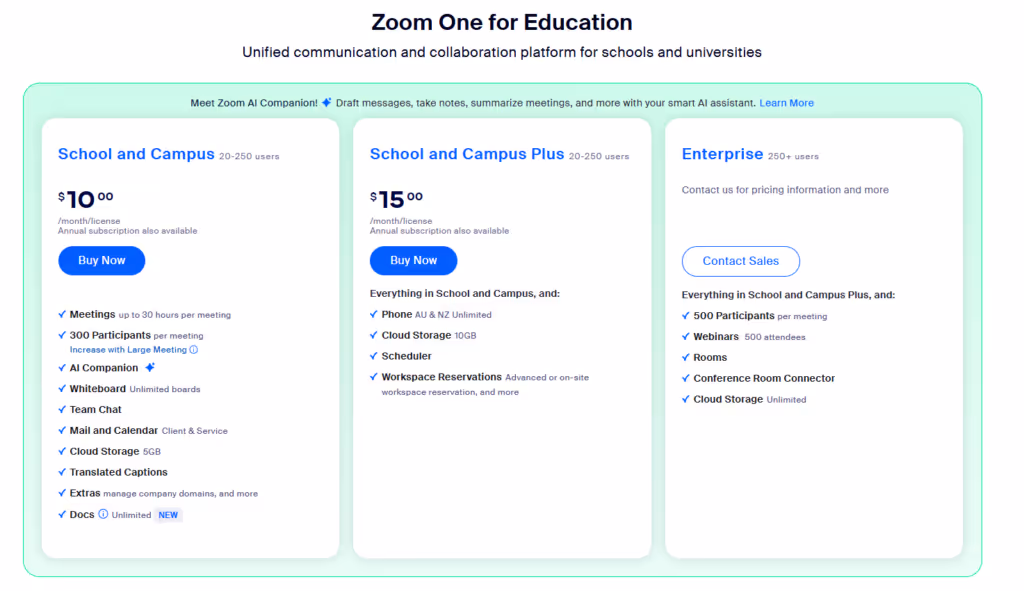 Zoom education pricing.