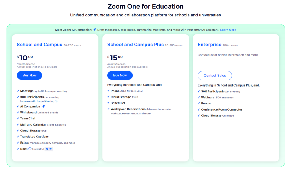 Zoom education pricing.