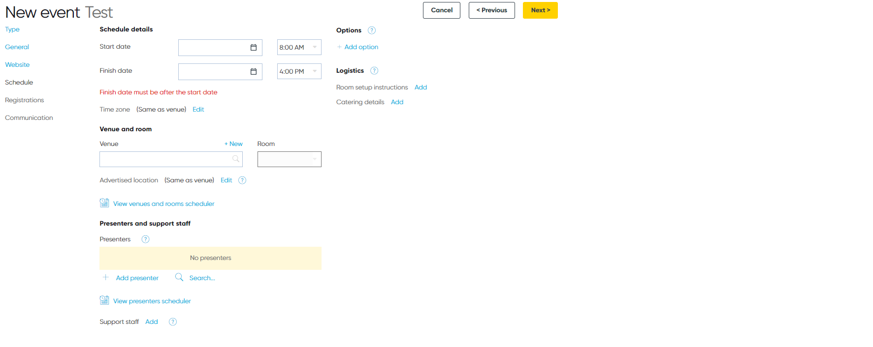 A user setting up course logistical details