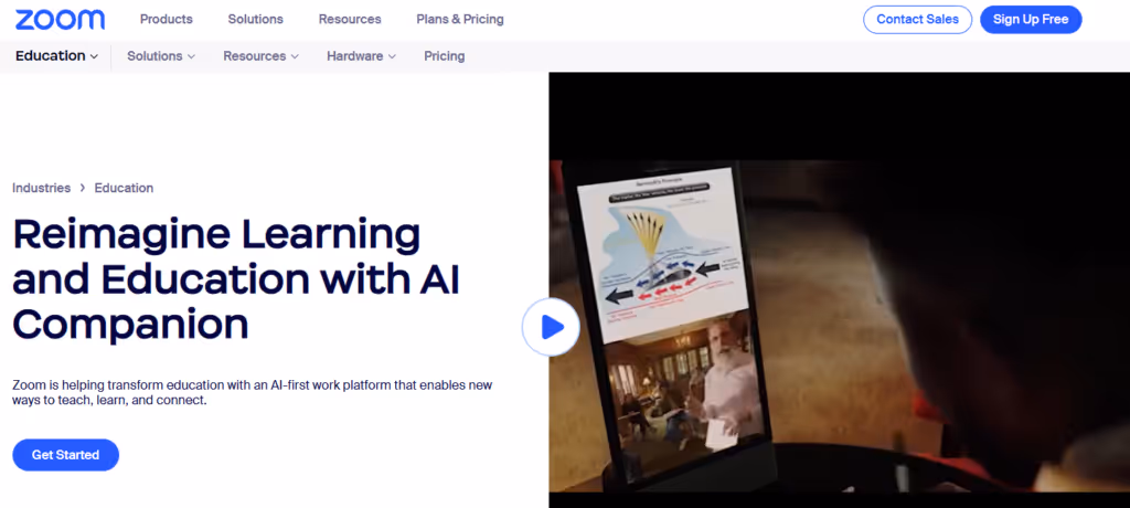 Zoom education homepage. 