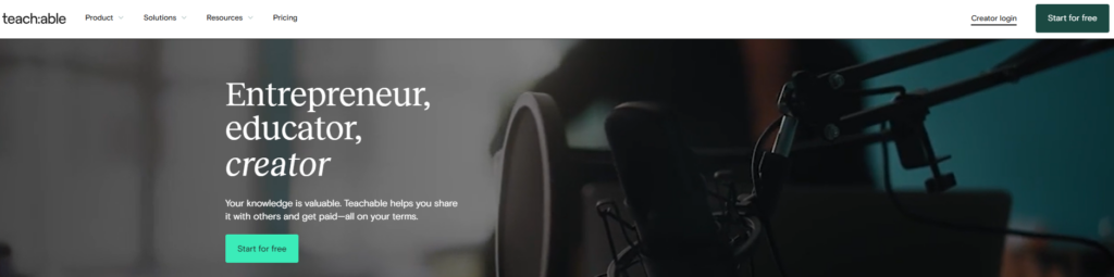 Teachable homepage