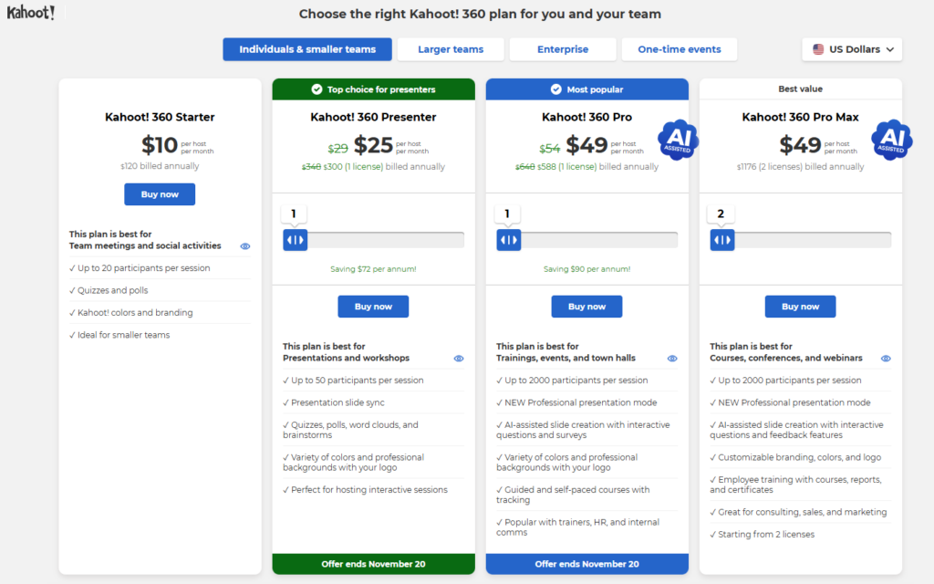 Kahoot pricing