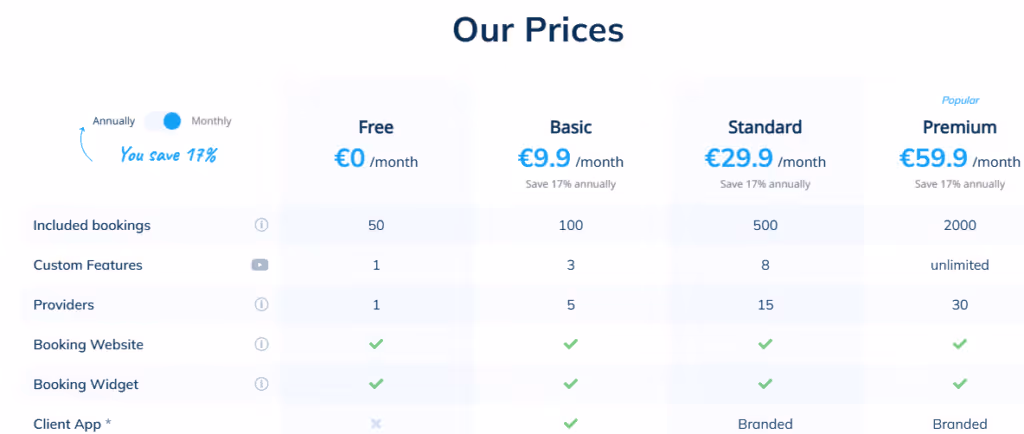 SimplyBook.Me pricing