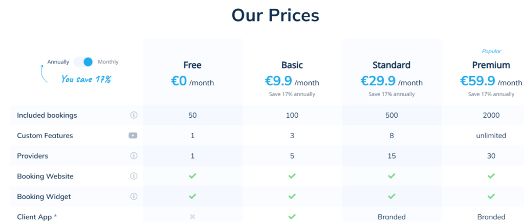 SimplyBook.Me pricing