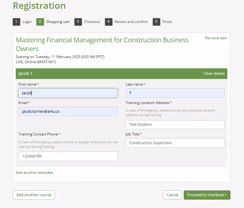 A user registering for a course