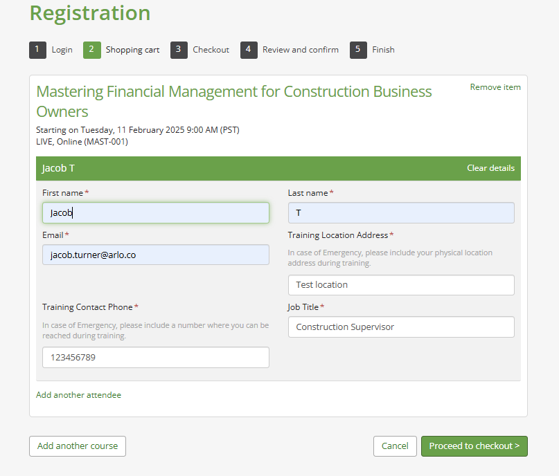 A user registering for a course