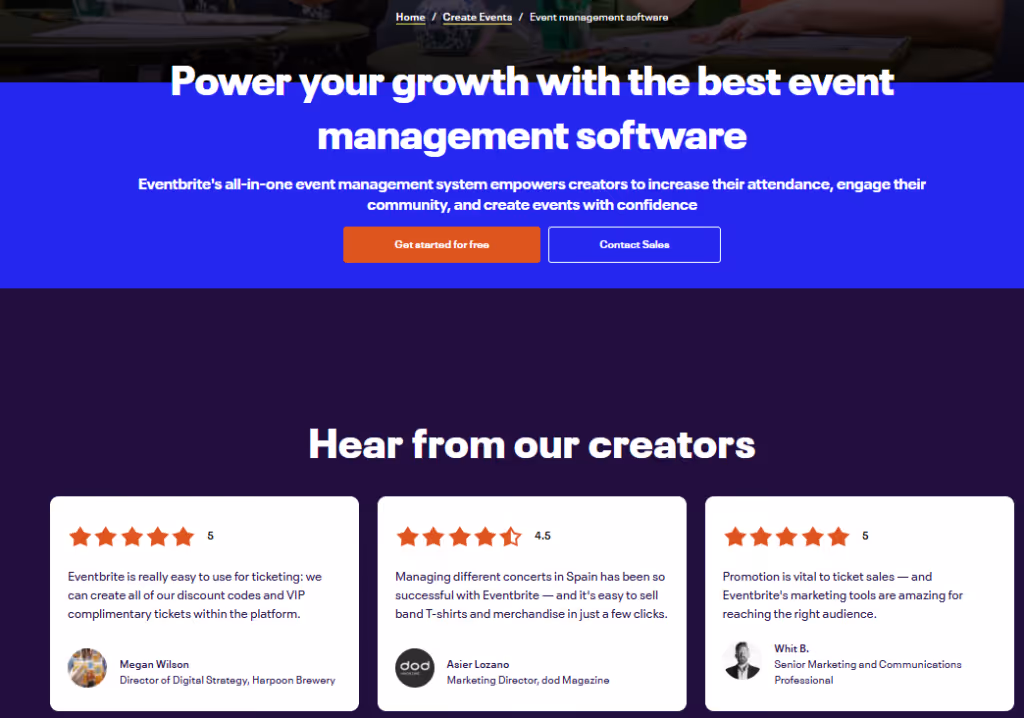 Eventbrite homepage