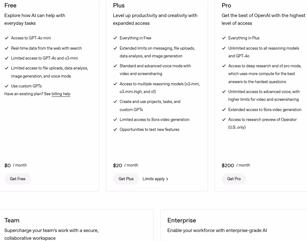 Image of ChatGPT pricing
