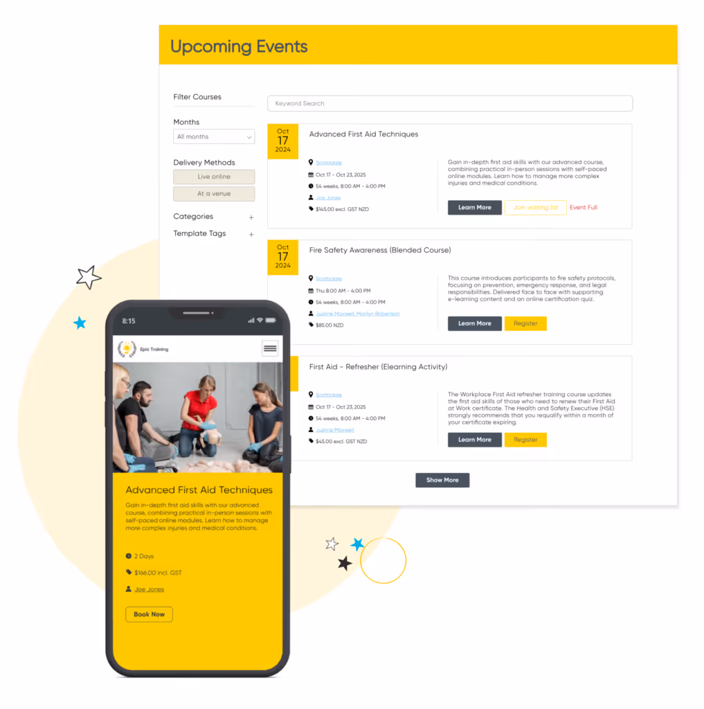 Image of published course on an Arlo example customer website.