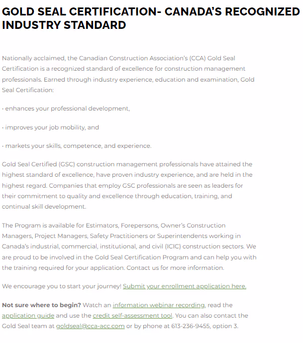 An overview of the Gold Seal Certification.