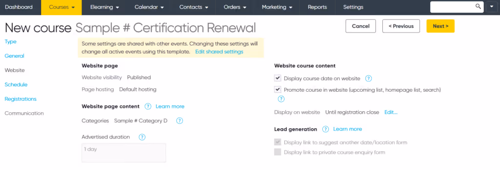 Course publishing workflow within Arlo