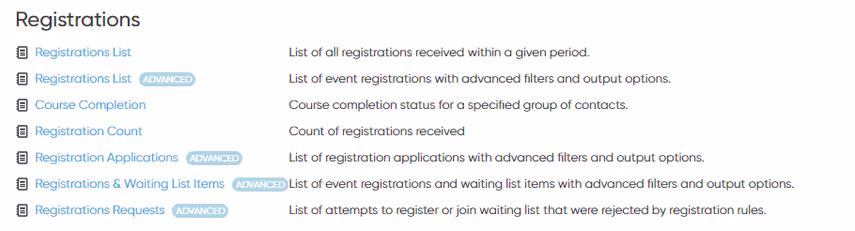Image of registration reports within Arlo