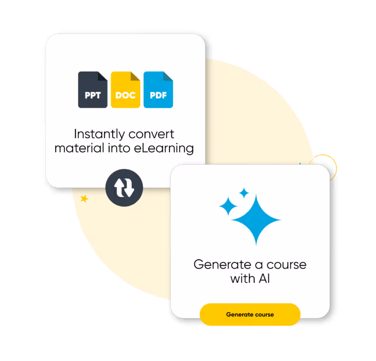 Graphic of the convert document into elearning and generate a course with AI within Arlo