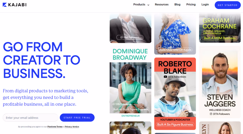 Kajabi Homepage - the company offer a comprehensive course creation platform, as well as a mobile app.