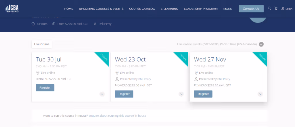 ICBA courses page