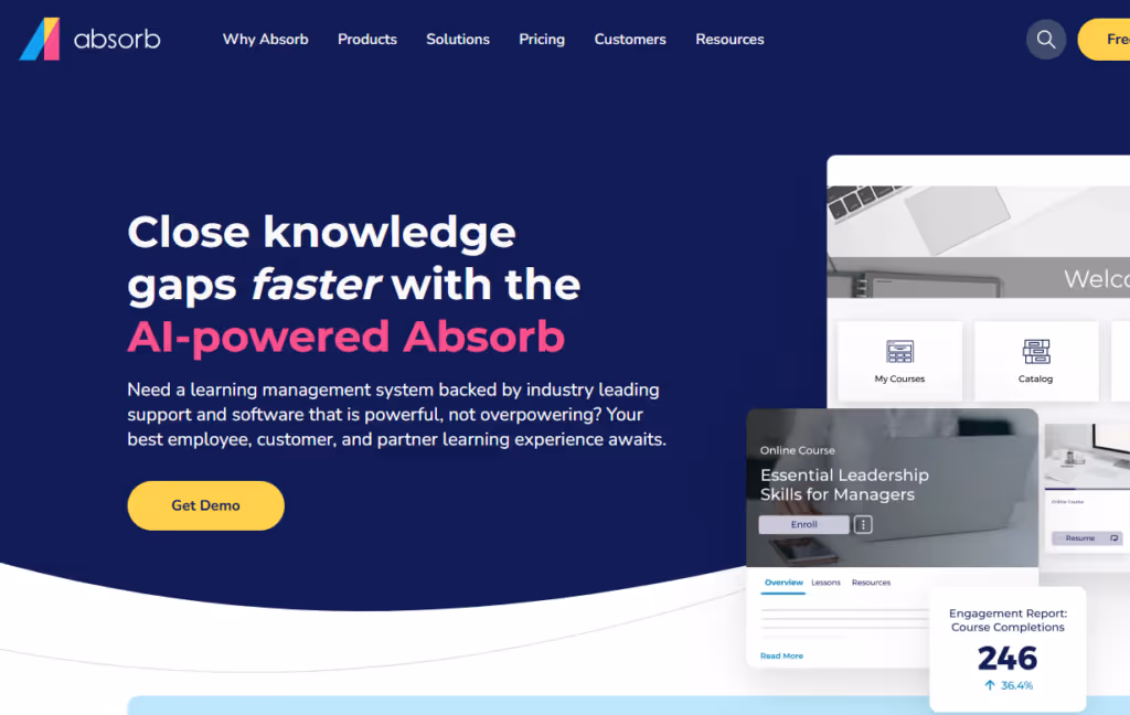 Absorb LMS homepage