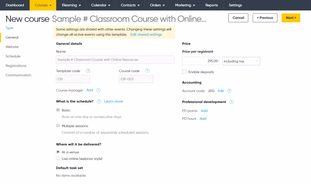 A user setting up a course within Arlo.
