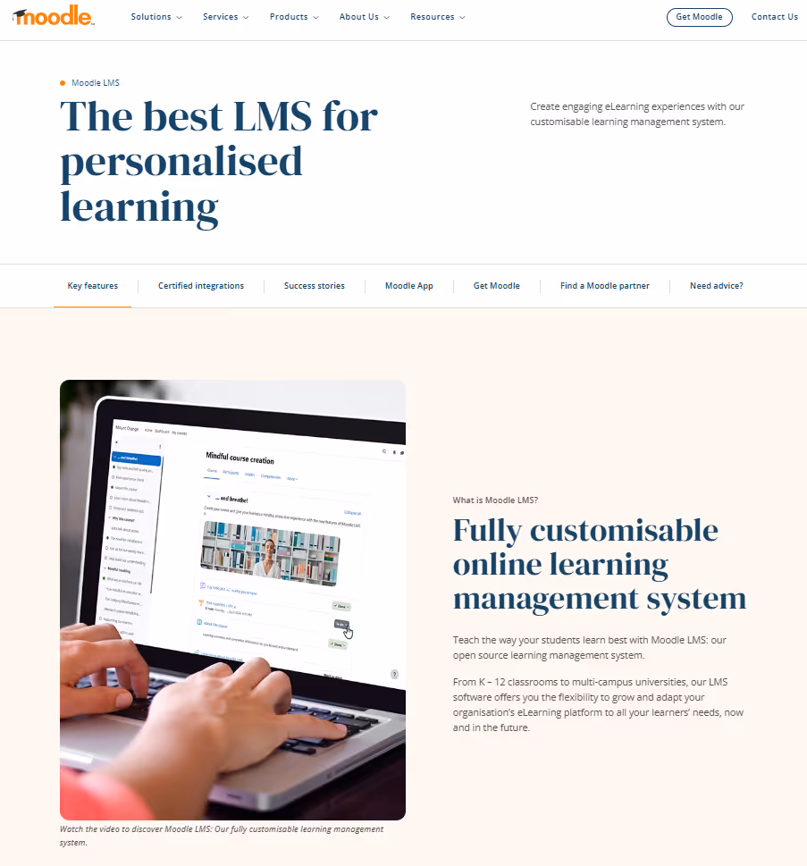 Image of Moodle homepage. 