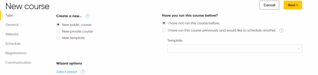 A user setting up a new course within Arlo