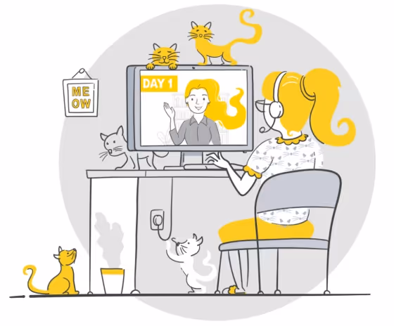 A graphic of a learner learning virtually.