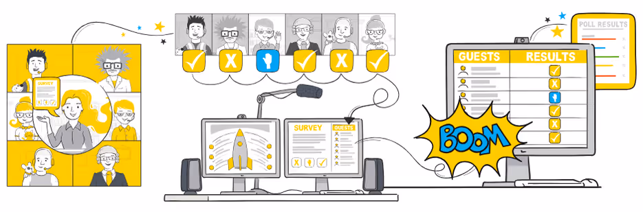 A virtual trainer leading a team through an elearning journey with online modules, a classroom session, and follow-up resources
