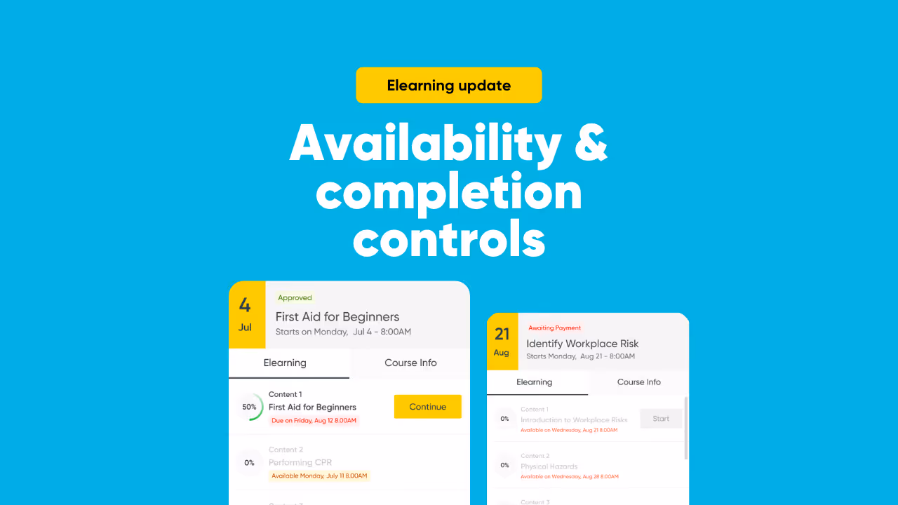 Elearning release: Availability & completion controls