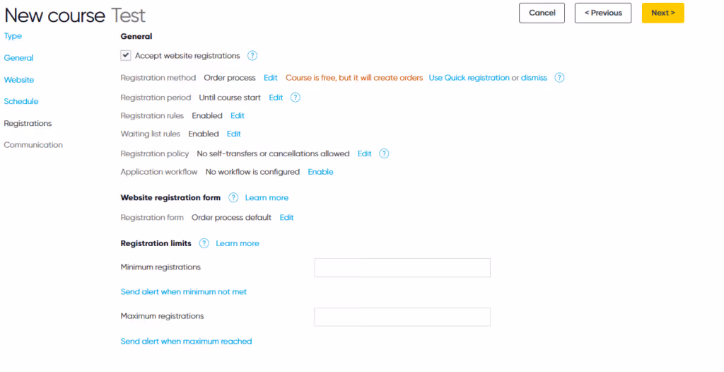 A user setting up registration forms within Arlo