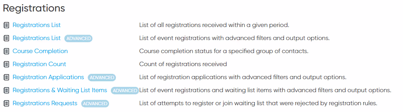 Registration reports within the Arlo platform