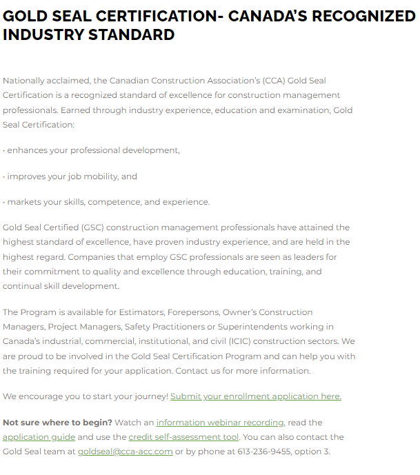 An overview of the Gold Seal Certification.