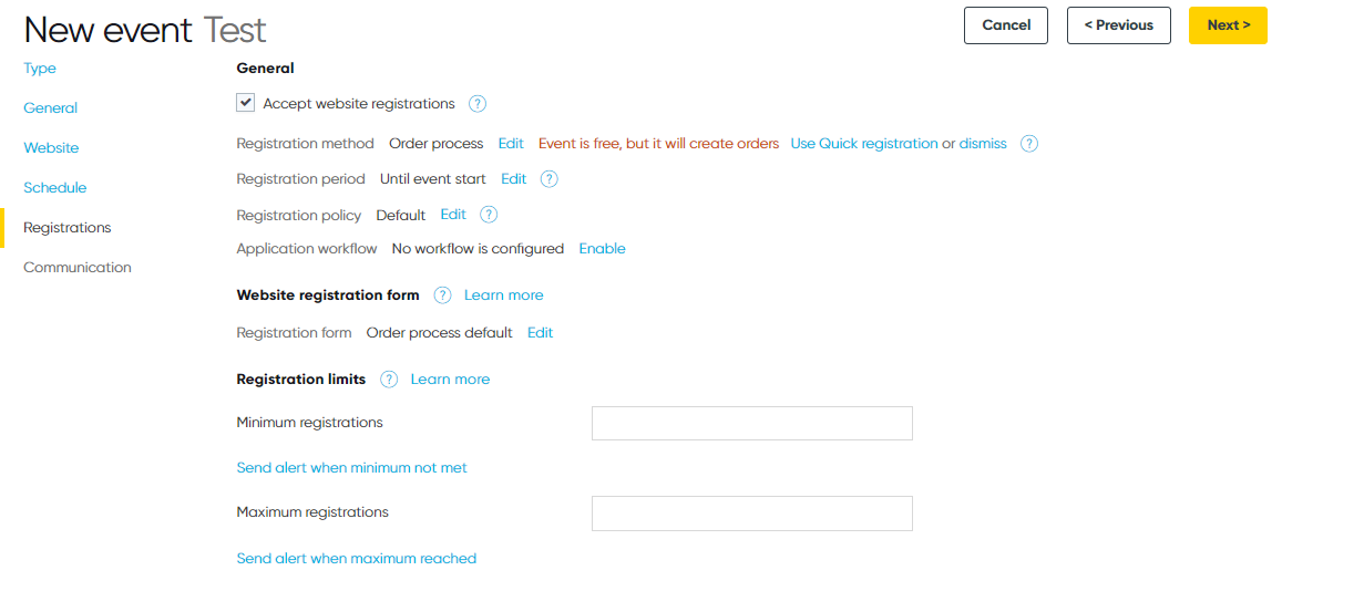 A user setting up a registration form within Arlo