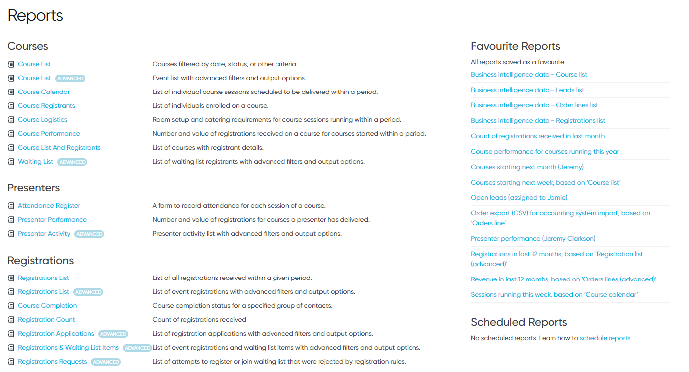 An view of the different reports within Arlo