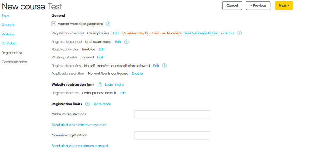 A user setting up registration forms within Arlo