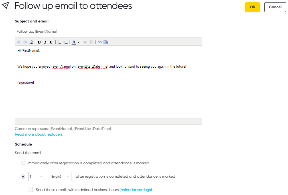 A follow up email template.