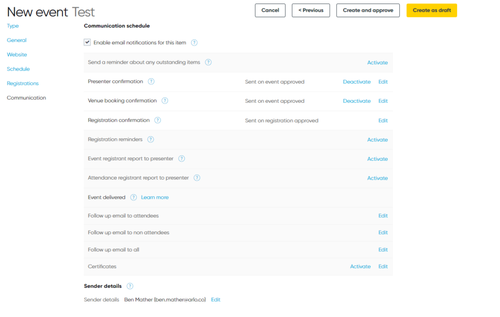 Arlo's automated course communication workflow