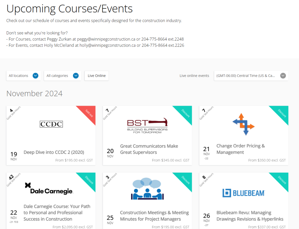 WCA upcoming course page