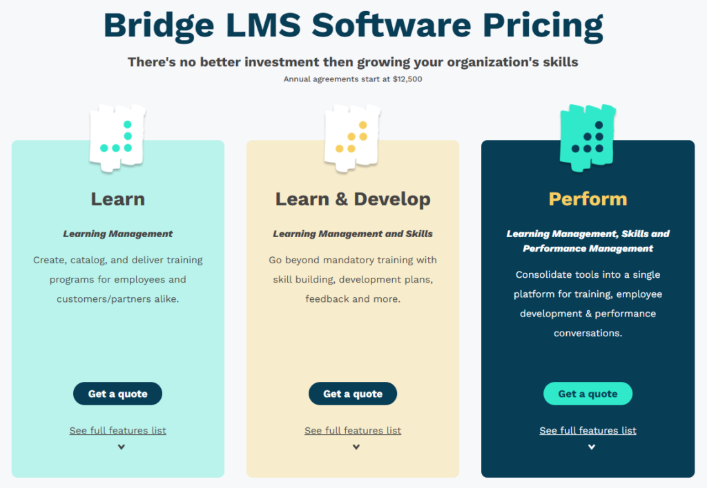 Bridge LMS pricing
