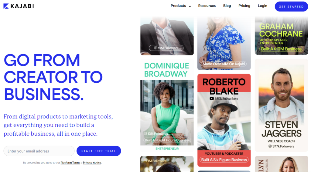 Kajabi Homepage - the company offer a comprehensive course creation platform, as well as a mobile app.