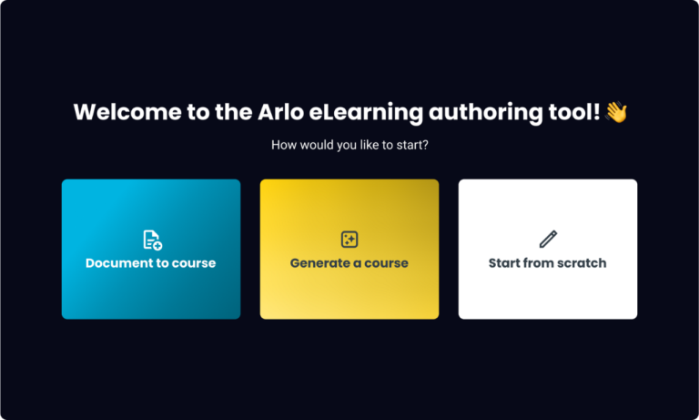 Arlo's eLearning course creation menu.