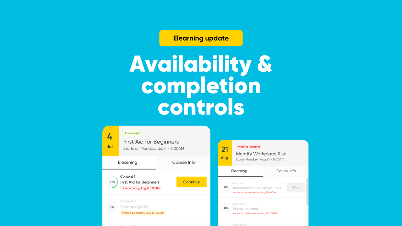 Elearning release: Availability & completion controls
