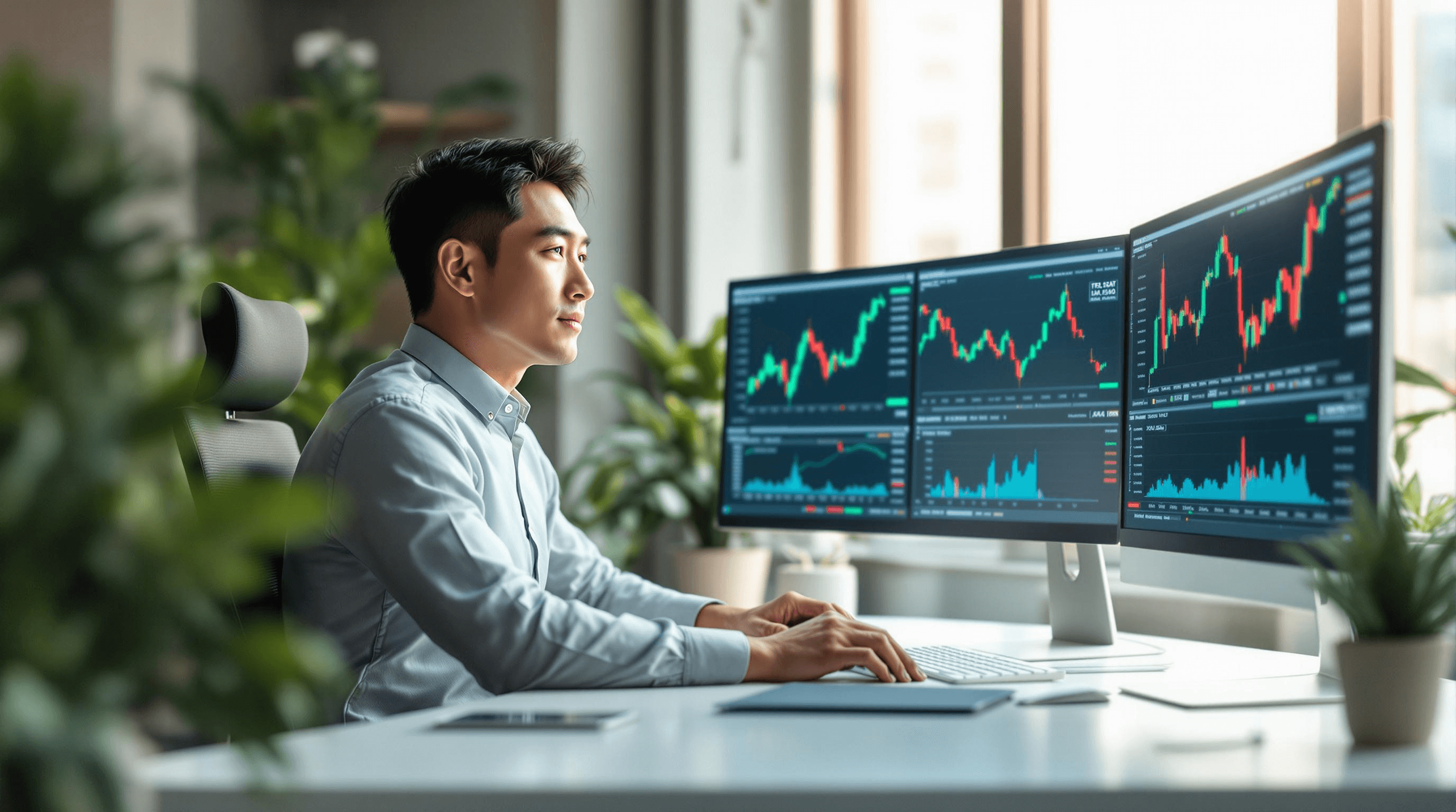 Man monitoring trading charts - Volatility Trading