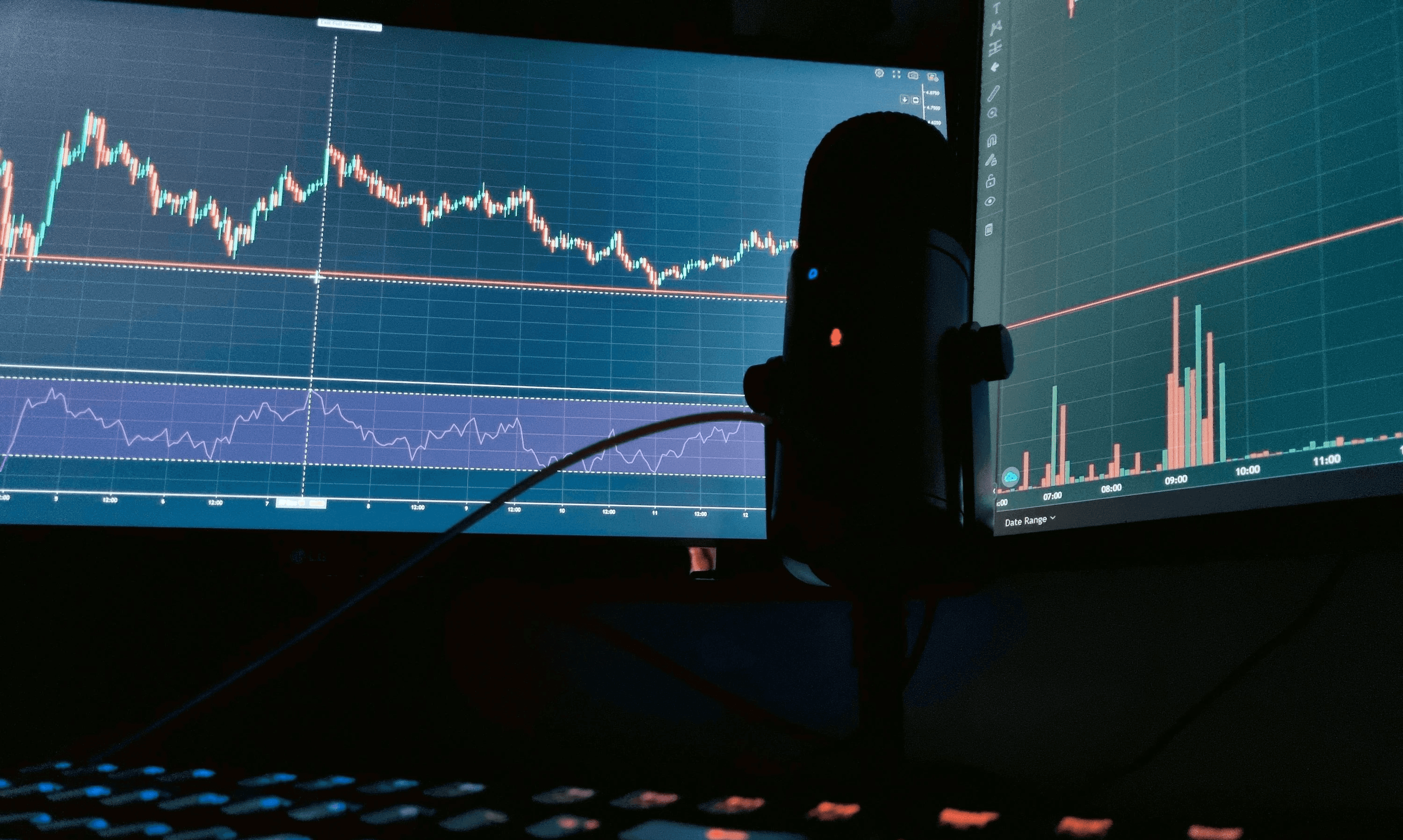 Various trading monitors and microphone -  Best Leading Indicators for Day Trading